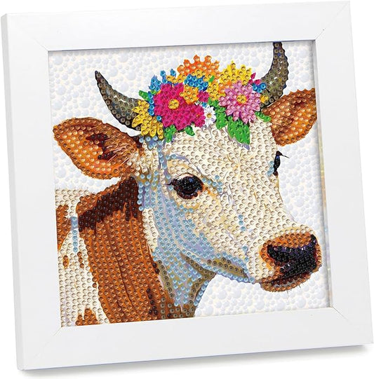 geesfayan Diamond Art Kits for Kids Ages 8-12,6 Inch DIY Gem Art Painting with 7 Inch Frame, Complete Starter Kit for Beginners, Creative Arts & Crafts Gift for Girls & Boys (Cow)