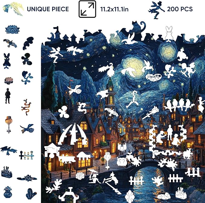 Wooden Puzzles for Adults 300 Piece, Hard Impossible Wood Puzzles for Adults, Unique Shaped Landscape Painting Challenge Puzzle, Exquisite Packaging, Best Gifts Toys for Family Friends