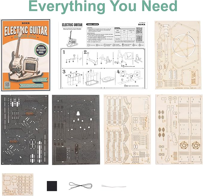ROKR Toy Guitar DIY Kit,STEM Projects for Kids 8-12,Model Kits for Adults,3D Wooden Puzzles for Adults and Kids