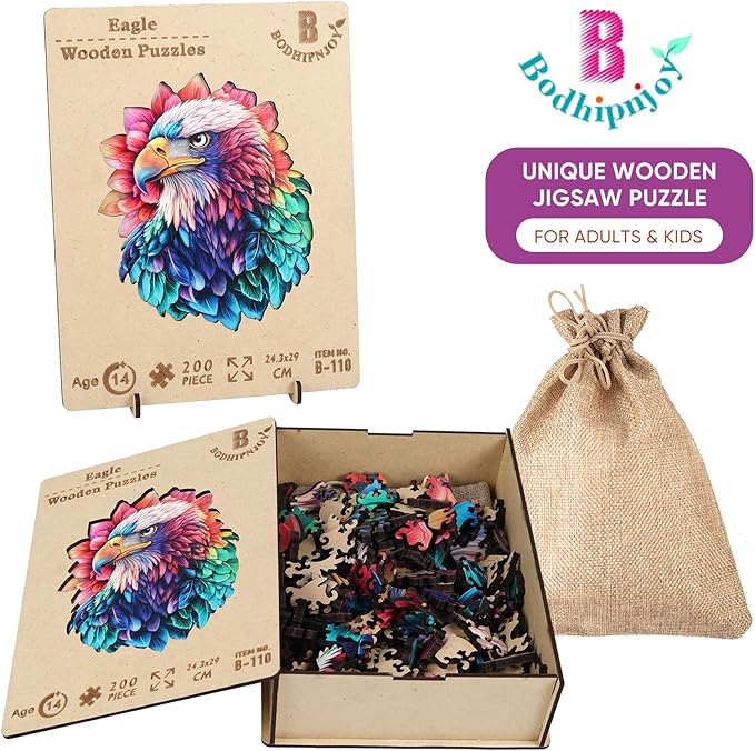 Wooden Puzzles for Adults-Magical Eagle Jigsaw Puzzles, 200 Pieces, 9.5x11.4 Inch,Unique Shape Adult Puzzles,Irregular Wood Puzzles Family Game Gift for Adults and Kids