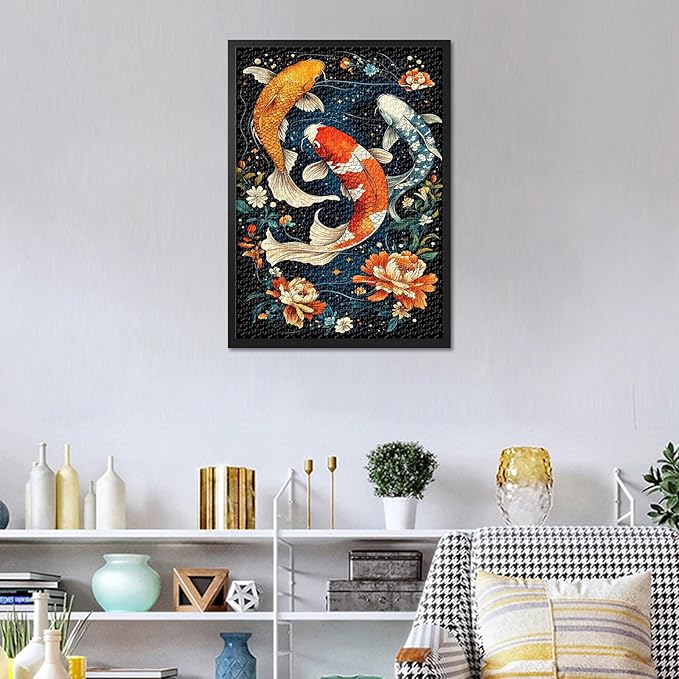 1000 Piece Puzzle for Adults Koi Fish - Jigsaw Puzzles 1000 Pieces, Hard Difficult Challenging Puzzle Blooming Flowers (27.5"x19.7"), Family Game Night Gift & Home Decor (Animal Theme)