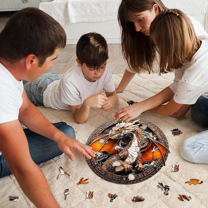 Wooden Puzzles for Adults - Mechanical Dragon Wooden Jigsaw Puzzle, Unique Animal Shaped Wood Puzzles Adult, Christmas Birthday Gifts for Friends/Family, Home Decor 11.4 * 11.4in 200pcs