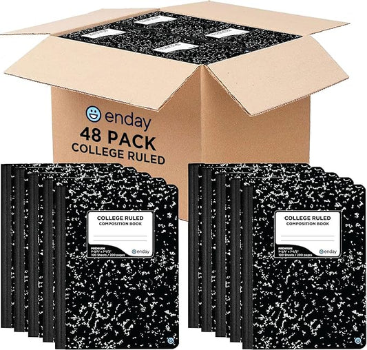 Composition Notebooks College Ruled Paper Bulk, Black Marble Composition Notebook, Premium Hard Cover Lined Composition Books, 100 Sheets Ruled Notebook for School and Office (48 Pack) - by Enday