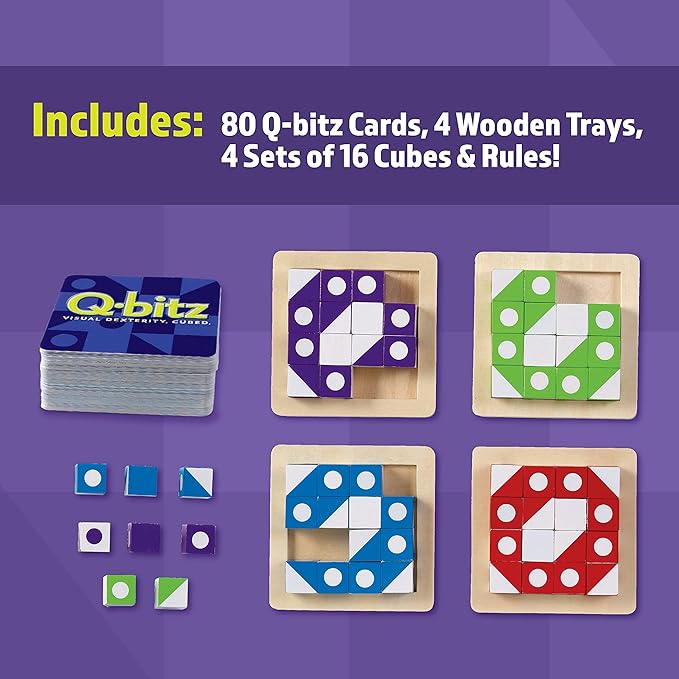 Mindware Q-Bitz Pattern Matching Fun Board Games for Family Game Night | Ages 8 and up 2-4 Players