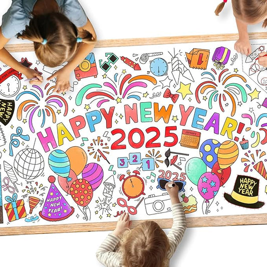 Giant Coloring Poster for Classroom Wall - Versatile 31.5 x 72 Inches Happy New Year Activity Poster/Table Cover, School Parties, Happy New Year Party and Special Events Decoration