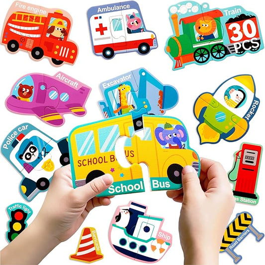 Dotimo 30 PCS Vehicle Pairing Magnetic Puzzle - Truck Fridge, Magnets Kids, Fridge Magnets for Toddlers 1-3
