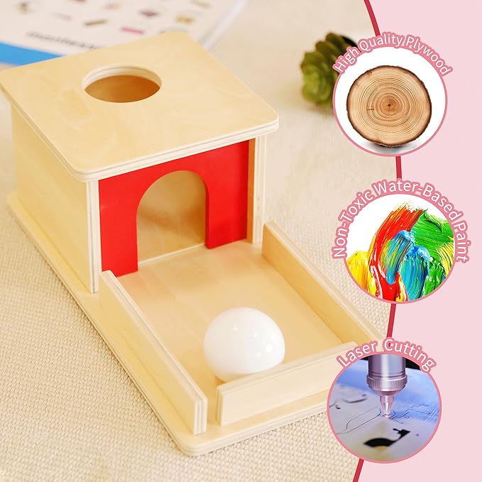 Montessori Wooden Object Permanence Box Toys for Babies, Ball Drop Toy with Tray for 18+ Months Kids, Fine Motor Toys for 2 3 Years Old, Sensory Toy Early Age Learning Materials