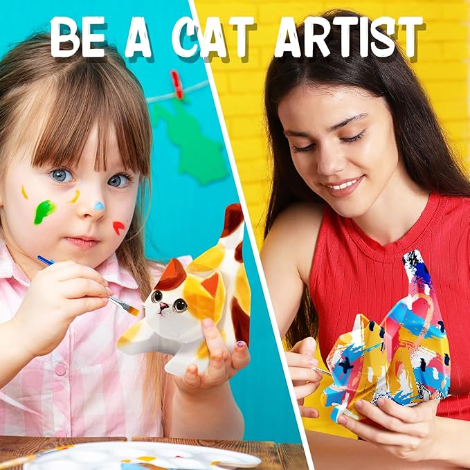 FUNZBO 4.3in Paint Your Own Cat Lamp Kit- Arts and Crafts Supplies Painting Set for Kids Teens, DIY Night Light Toy for Toddlers Girls Boys Age 3 4 5 6 7 8 9 10 11 12 13 +