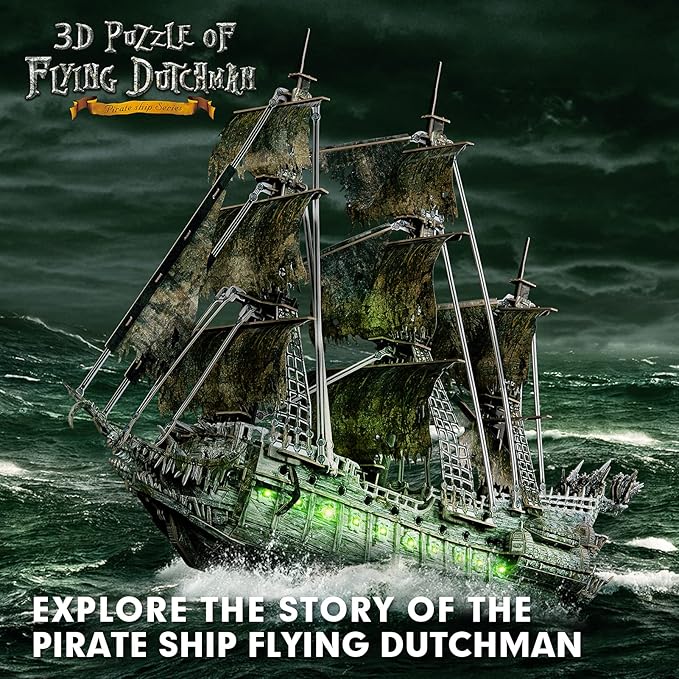 CubicFun 3D Puzzles for Adults Green LED Flying Dutchman, 360 Pieces Pirate Ship Arts & Crafts for Adults Gifts for Men Women Model Kit, Lighting Ghost Ship Easter Gifts Father's Gift