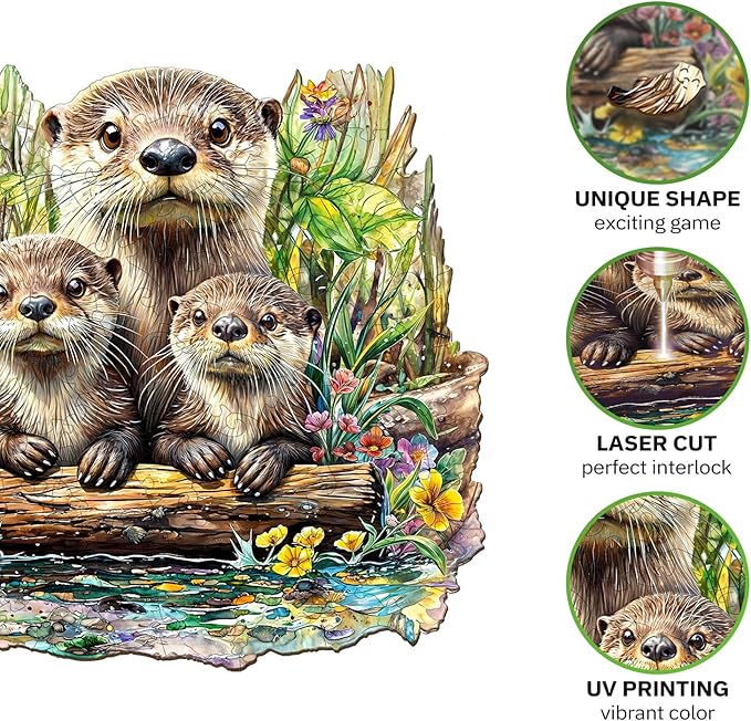 Jigfoxy Wooden Puzzles for Adults, Otter Wood Puzzles Adult, Unique Animal Shape Wooden Jigsaw Puzzles for Adults, Birthday Gifts for Puzzle Lovers, Family(S-8.5 * 8.1in-100pcs)