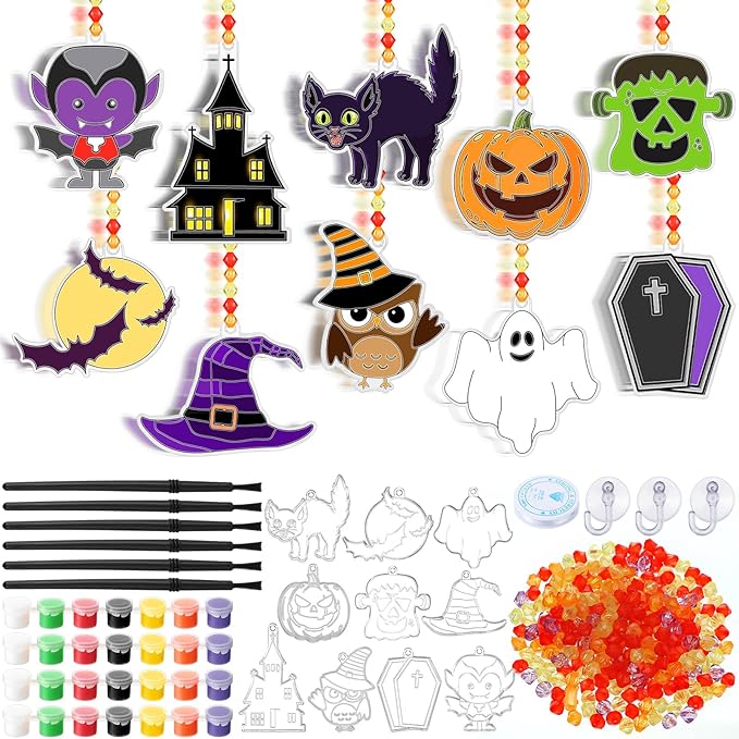 Yaomiao 30 Sets Halloween Suncatchers Window Art Kits DIY Pumpkin Ghost Suncatcher Crafts Bulk Paint Your Own Window Hanging Ornaments for Boys Girls Home Class Birthday Halloween Party Favors Gifts
