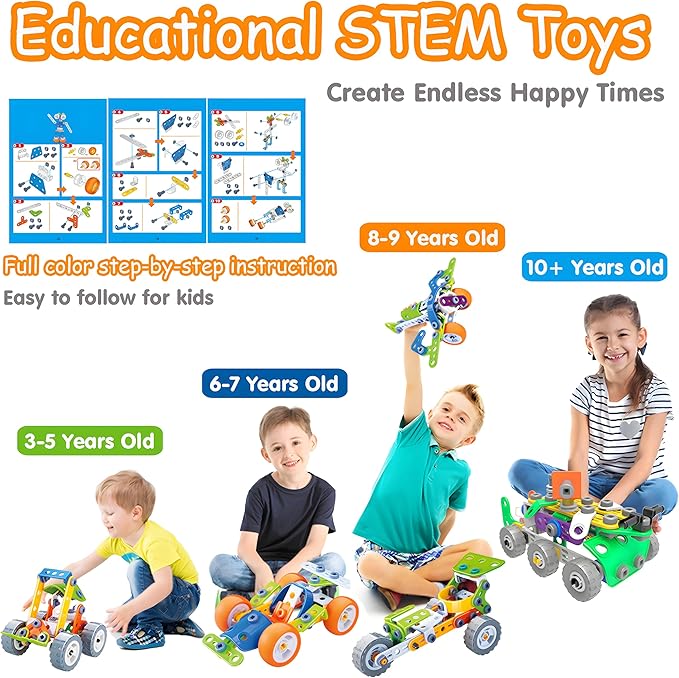 MOONTOY 11 in 1 STEM Kits Building Toys for Kids Ages 4-8 5-7, Stem Toys for 4 5 6 7 8 Year Old Boy Birthday Gift, Educational Construction Set for Boys 4-6 6-8 5-8, Creative Learning Engineering Game
