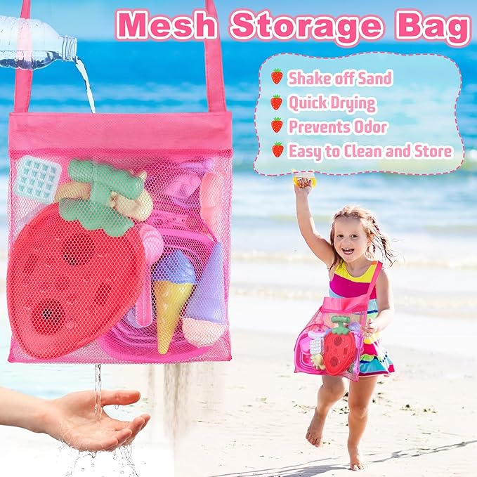 Beach Toys, Ice Cream Sand Toys with Collapsible Beach Bucket, Ice Cream Scoop and Cart, Sand Molds, Mesh Bag, Summer Outdoor Travel Toys for Toddlers 3-5