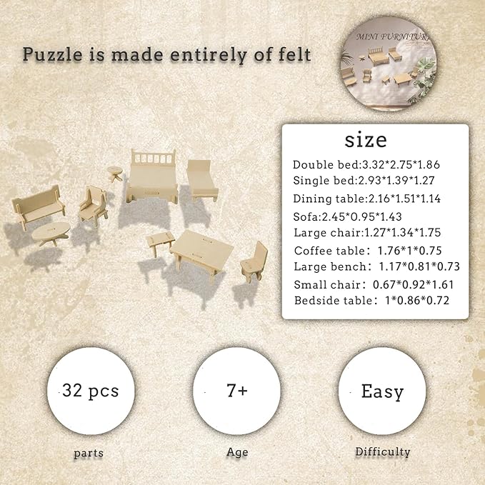 3D Puzzles for Kids, Different from Wooden Puzzles, Felt mini Furniture DIY Three-Dimensional Puzzle, Furniture Puzzle Toy Educational Game Set Gift