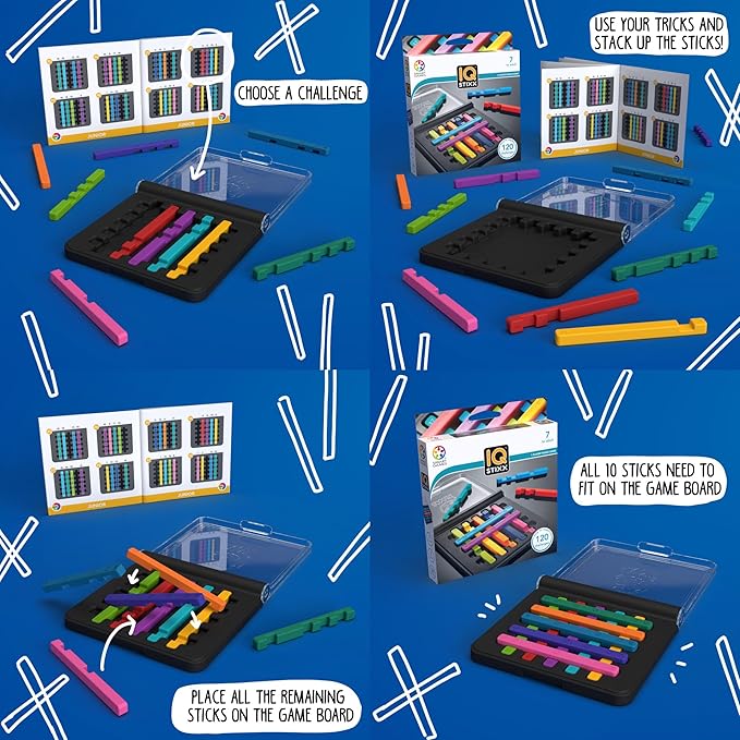 SmartGames IQ Stixx Stacking Travel Game with 120 Challenges for Ages 7 - Adult