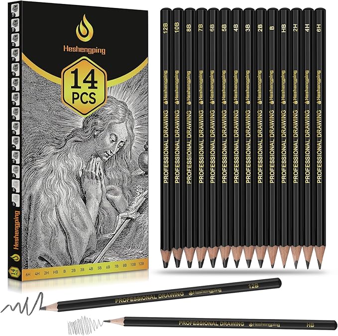 Sketch Pencils Set for Drawing, 14 Pack Graphite, for Art, Pencil kit for Sketching, Shading, Artist Pencils for Beginners Pro Artists