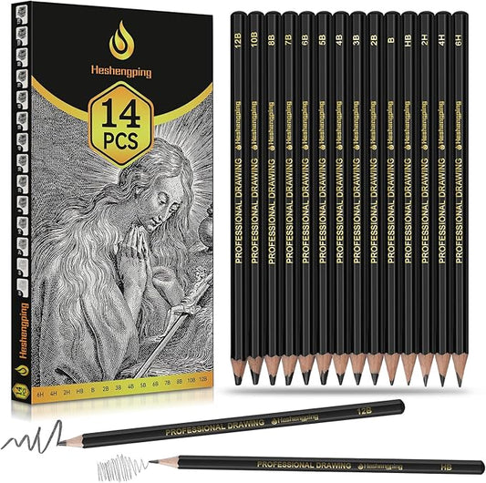 Sketch Pencils Set for Drawing, 14 Pack Graphite, for Art, Pencil kit for Sketching, Shading, Artist Pencils for Beginners Pro Artists