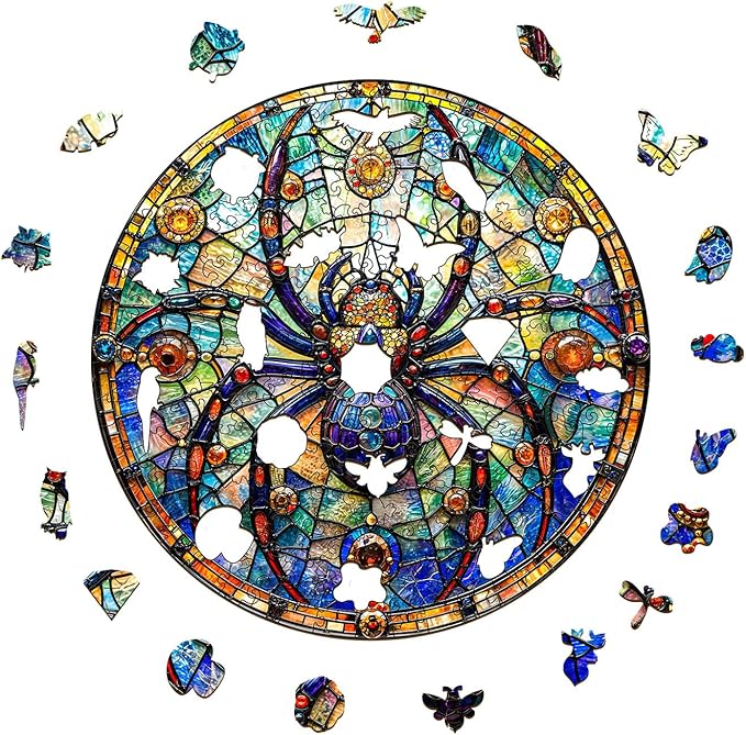 Wooden Puzzles for Adults, Wooden Jigsaw Puzzles for Adults Kids, Gem Spider Shadow Unique Shaped Wood Puzzles Adult, Creative Birthday Gifts for Friends Family Game(11.4 * 11.4in 200pcs)