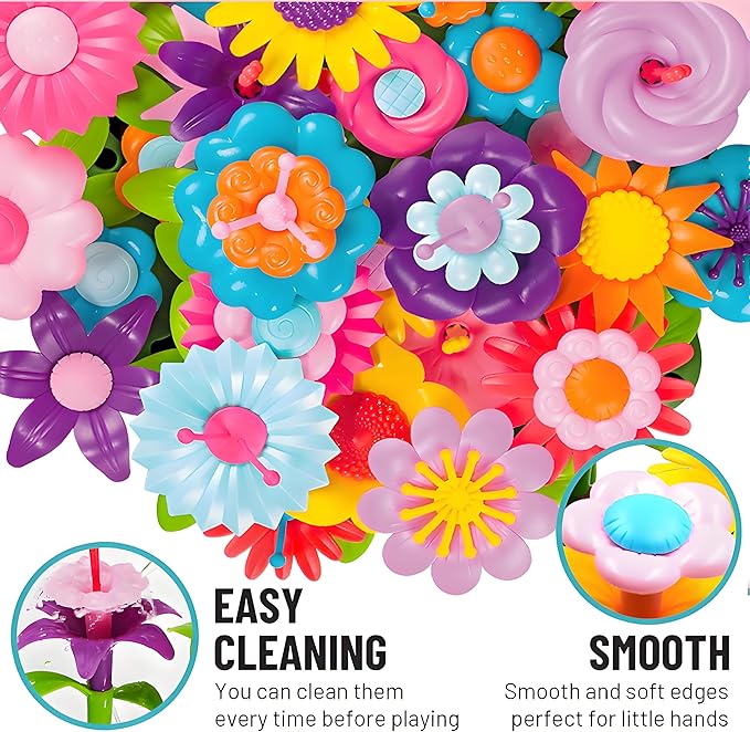 FUNZBO 109pcs Flower Garden Building Toy Set - Spring Toys for 3 4 5 6 7 Years Old Girl, STEM Montessori Educational Toy for Kid Toddler, Sorting & Stacking Building Block Birthday Gift