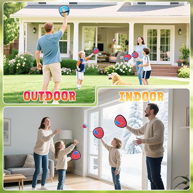 JoyCat Toss and Catch Ball Game Set,Toddler Baseball Training Glove,Beach Toys Yard Games,Kids Outdoor Games for Adults and Family (2 Kids 2 Adult Paddles 4 Balls)