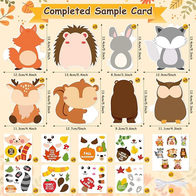 ANGOLIO 123Pcs Fall Animal Stickers for Kids DIY Craft Kit - Hedgehog Owl Fox Self-Adhesive Autumn Art Projects, Classroom Home Activities, Thanksgiving Party Favors, Sunday School Decor