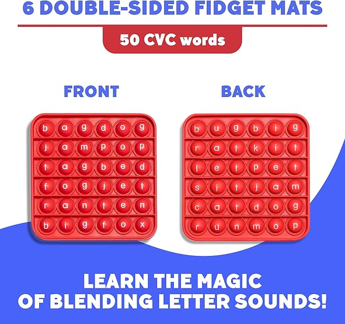 THE FIDGET GAME Word Pop CVC Words Mats for Classrooms (Pack of 6) - Learn to Read in Weeks - Multisensory Reading & Phonics Interactive Tools Ideal for Pre-Kindergarten to 1st Grade