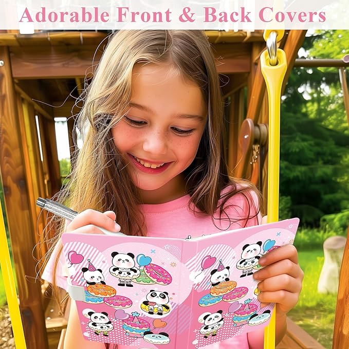 Panda & Donut Diary for Boys & Girls - Kids' Birthday Gift, Journal w/Pen & Magnetic Closure, 192 Pages Lined Hardcover Journal, 5.3"x7.5"