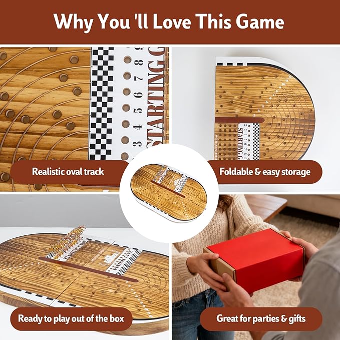 26.4in Wooden Horse Race Board Game for Adults – Foldable Horse Racing Game Board with 11 Metal Horses, 2 Jumbo Dice, 2 Decks of Cards, 2 Boxes of Chips – Party Horse Game Night for Family & Friends