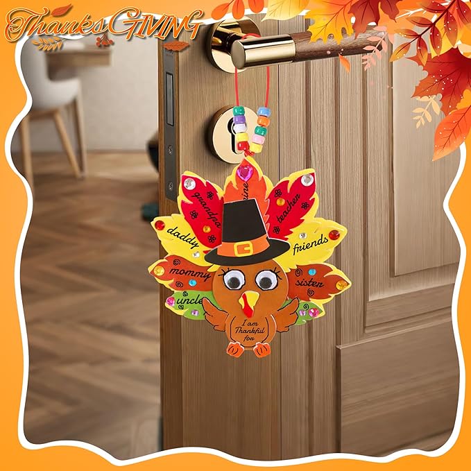 24 Sets Thanksgiving Turkey Ornaments Decorations Art Sets DIY Thanksgiving Craft Kits Fall Crafts Autumn Leaf Pumpkin Turkey Foam Stickers Arts and Crafts for Kids Party Classroom Activities