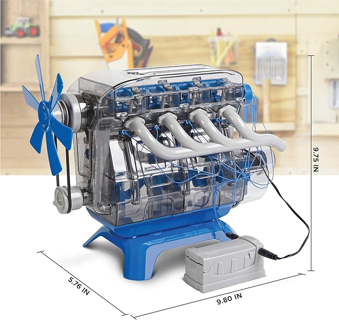 Discovery Model Engine Building Kit, DIY 4-Cylinder Combustion Engine, Working Pistons Fan Valves Belts LED Lights, STEM Mechanic Engineering Construction Experiment Set, Kids & Adults Gift