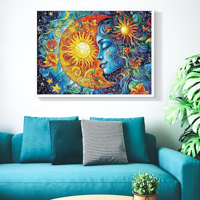 300 Piece Puzzles for Adults,Cool Solar and MoonPuzzle for Adults Kids Seniors,Recycled Cardboard Unique Flowers Puzzle 300 Piece,Challenging Family Game Great Gift for Family Friends,20.5 x 15 in