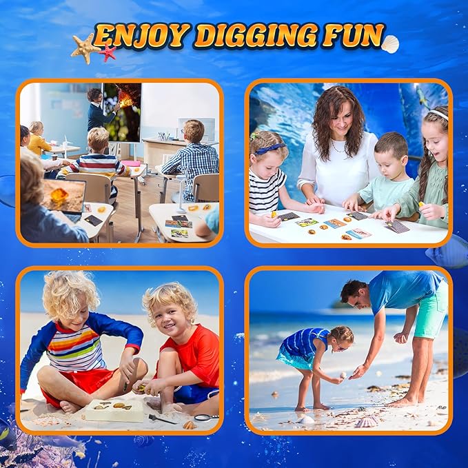 GobiDex Sea Life Amber Dig Kit, Educational Fun Toys STEM Activities Science Kits for Kids Age 6-8-12, Dig Up 6 Real Artificial Shellfish Resin&Collection Specimens, Birthday Gifts for Boys and Girls