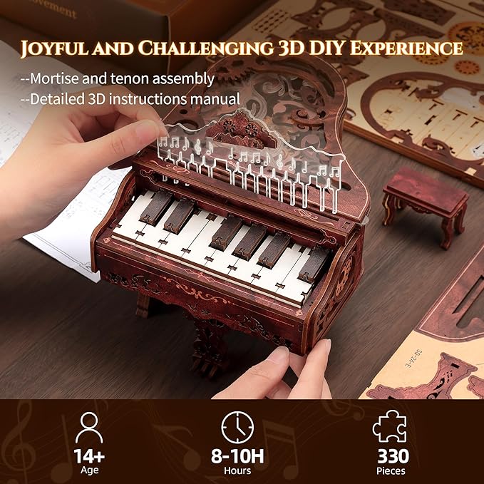 3D Wood Puzzle Piano Kit, Playable Wooden Keyboard Model with LED Lights, Interactive Craft Kit & Digital Piano Puzzle for Adults and Kids(with LED