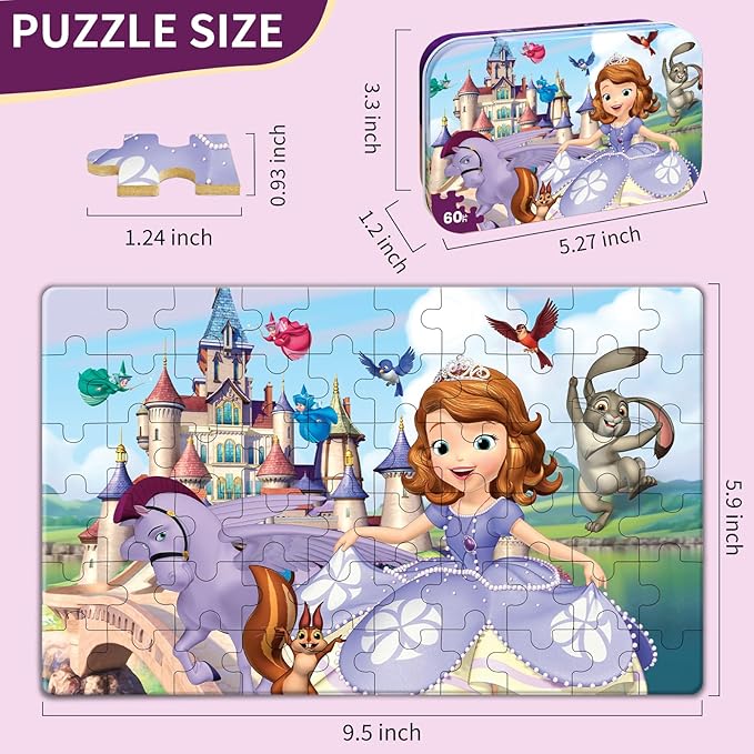 Puzzles for Kids Ages 4-6, 60 Piece Jigsaw Puzzles in Metal Box, Educational Learning Toys for Boys and Girls, Premium Puzzle Games, Kids Puzzle Gift