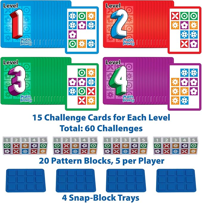 Funwares Match Frenzy: Portable Pattern Matching Puzzle Game, Family Mini Board Games, Perfect for Travel & Home Play, Road Trip Activities for Kids and Adults, Quick Set-Up - 4-Player