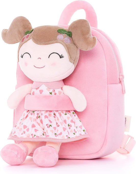Gloveleya Kids Backpack Toddler Backpack Plush Backpack with Soft Doll Cherry Girl Pink 9 Inches New…