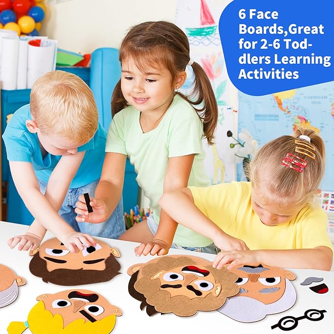 Craftstory 116 Pcs Feeling & Emotions Busy Board Sensory Toys for Toddlers - 6 Family Face Boards Social-Emotional-Learning-Games, Kids Autism Speech Therapy Materials, Gifts for Boys Girls Age 3+