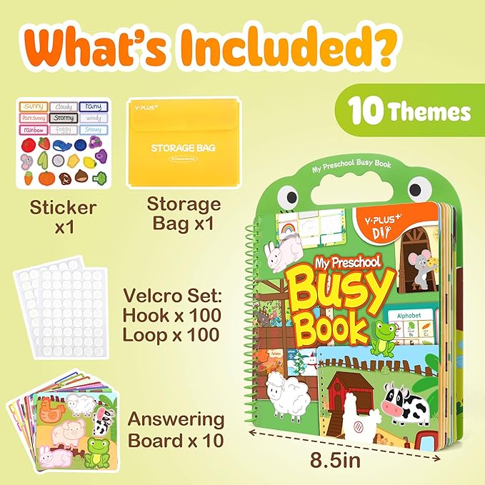 YPLUS Busy Book for Toddler, Montessori Activity Book Busy Board Quiet Books for Kids Ages 3-5, Educational Sensory Learning Travel Toys for Car Plane Airplane Baby