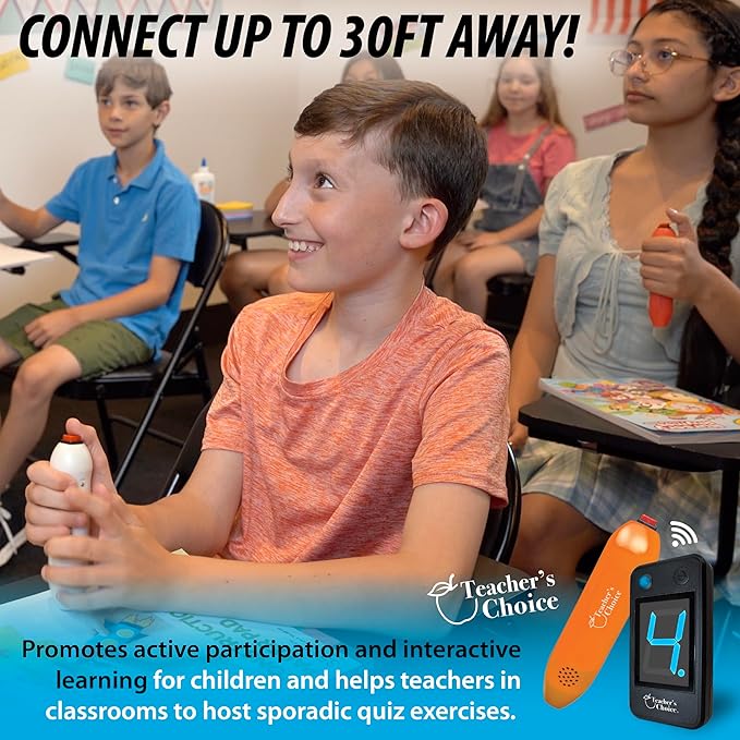 Teacher's Choice 8 Player Wireless Handheld Game Buzzer System - Displays First Buzz-in - Great for Jeopardy, Family Feud, Trivia and Buzzer Games - Console with 8 Joystick Buzzers, 8 Unique Sounds
