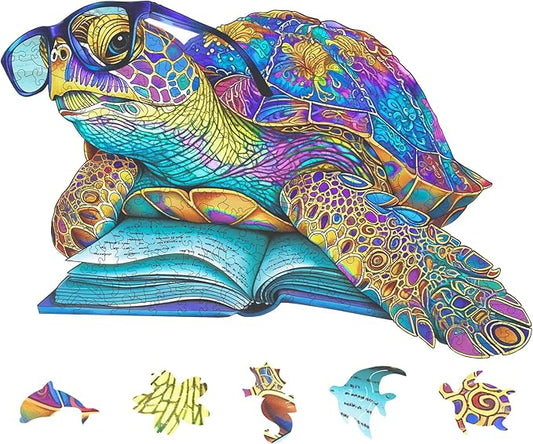 Wooden Puzzles for Adults, Spectacled Turtle Jigsaw Puzzles 200 Pieces, Unique Shape Animal Adult Puzzles, Wood Toys Puzzles Best Gift for Adults and Kids Family Brain Games 12.5x8.4 inch