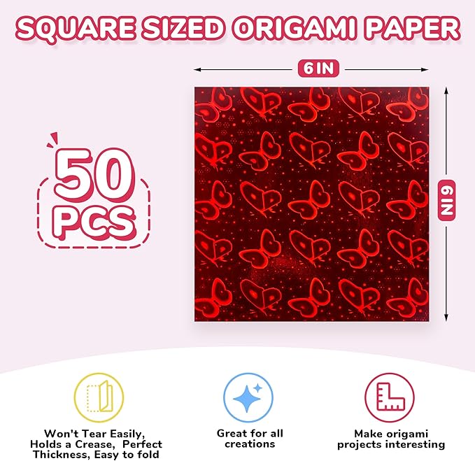 Iridescent Laser Origami Paper - 50 Sheets 6x6 Inch - holographic Double Sided Shimmer Paper for Eye-Catching Crafts, Ideal for Scrapbooking, Card Making and DIY Crafts