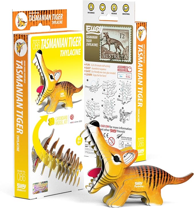 Eugy Tasmanian Tiger 3D Puzzle, 22 Piece Eco-Friendly Educational Toy Puzzles for Boys, Girls & Kids Ages 6+