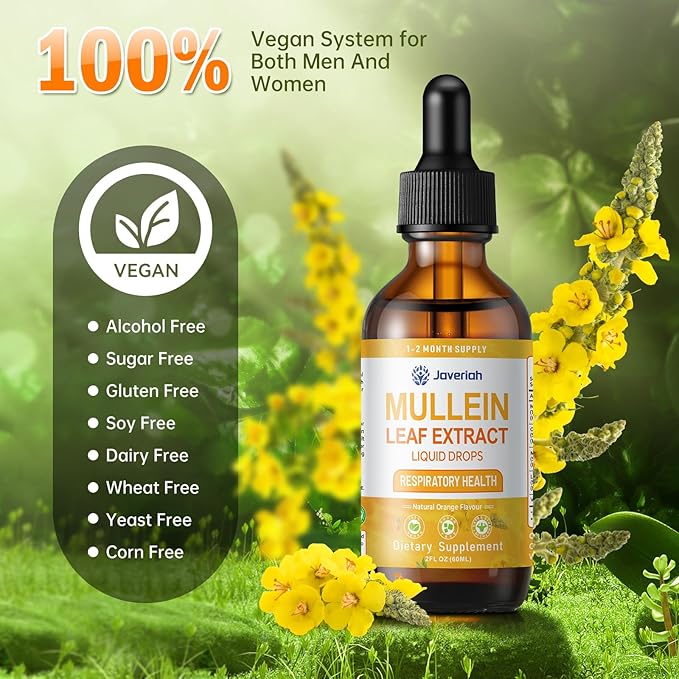 Mullein Drops for Lungs Cleanse - Cordyceps, Marshmallow Root & Licorice Root Extract, Respiratory Herbal Supplement with Mullein Leaf Extract for Immune Support & Bronchial Cleanse, 2 Fl Oz