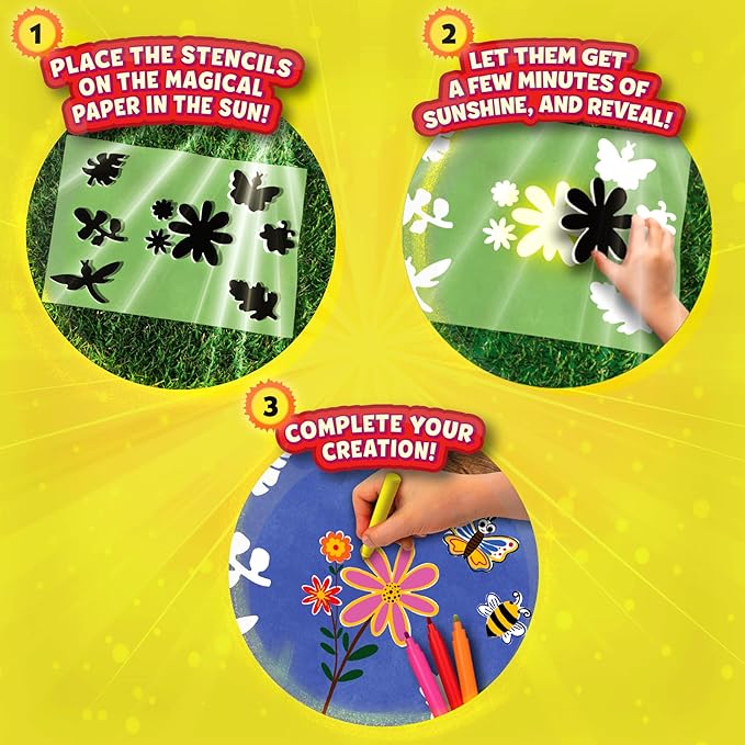 Skillmatics Sun Paper Art Kit - STEM Craft Kit for Kids with Decorative Paper, Stencils & Markers, Create with Sunlight, Mess-Free, Indoor Fun, Gifts for Ages 4, 5, 6, 7, 8, 9, 10, 11, 12