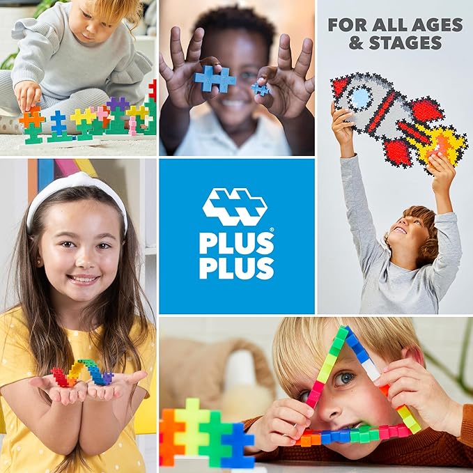 PLUS PLUS Building Set with Travel Case, 3D Open Ended Stem Toy for Kids, 100 Mini Interlocking Pieces, 1 Baseplate - Glow Mix