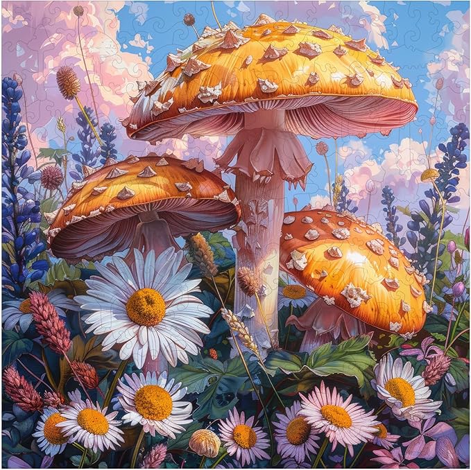 Wooden Puzzles for Adults 200 Pieces, Mushroom Flower Wooden Jigsaw Puzzles for Adult and Kids, 11.2 Inch Medium Size Family Reunion Puzzle, Valentine's Day Puzzle Gifts for Lovers Friends and Family