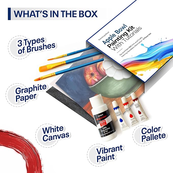 Painting4Real DIY Painting Class Kit for Adults with Video Tutorials: Learn to Paint Apple Bowl – How to Paint with Acrylics – Painting & Art Supplies – 9 Piece Acrylic Paint Set