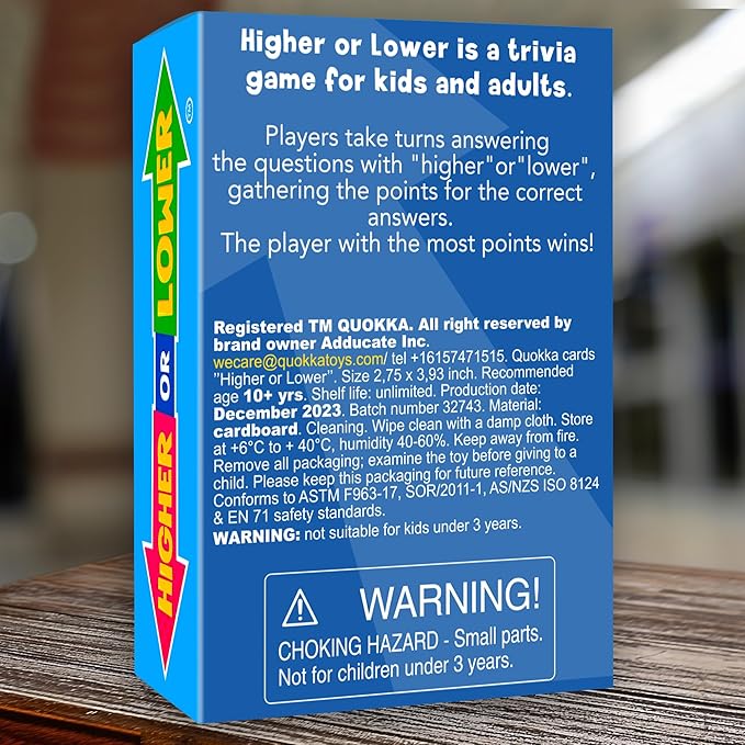 QUOKKA History Board Game for Kids 10-14 Year Olds - Family Card Game for Kids and Adults - Higher or Lower | Guess Fun Questions | Easy to Learn | 2 + Players - Challenge Game for Family Night