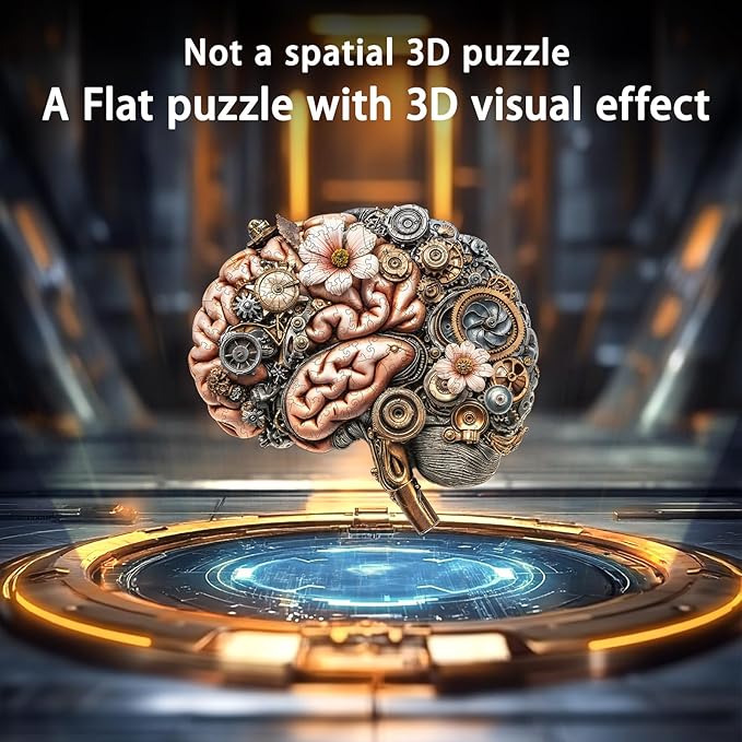 Wooden Puzzles for Adults, Mechanical Brainstem Wooden Jigsaw Puzzles, Flat Puzzle with 3D Visual Effect, Brain Wood Puzzles Adult, Unique Shape Wall Art Canvas Puzzle Gift (M-11.4 * 10.8in-185Pcs)