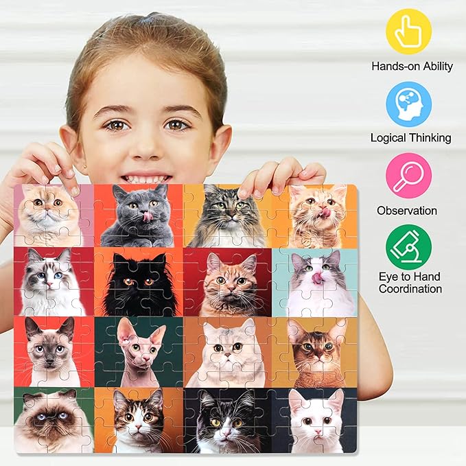 LELEMON Fun Cats Puzzles for Kids Ages 4-8,100 Pieces Cute Cats Jigsaw Puzzles in a Metal Box,Animal Pet Learning Educational Puzzles for Boys Girls